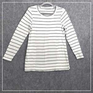 Chicos Top Women Size 0 S‎ White Black Striped Ultimate Tee Long Sleeve Cotton